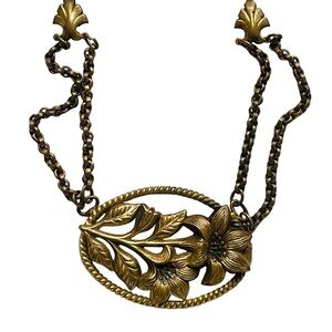Vintage Czech Antiqued Goldtone Floral Necklace